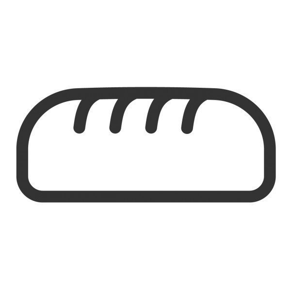 Produktbild eines stilisierten Laibs Brot in Schwarz-Weiß.