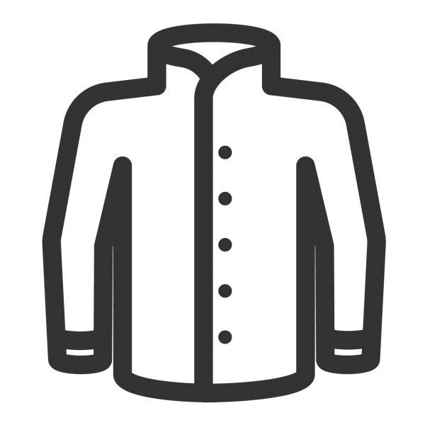 Grafische Darstellung eines Hemdes in Schwarz-Weiß mit Kragen und durchgehender Knopfleiste.