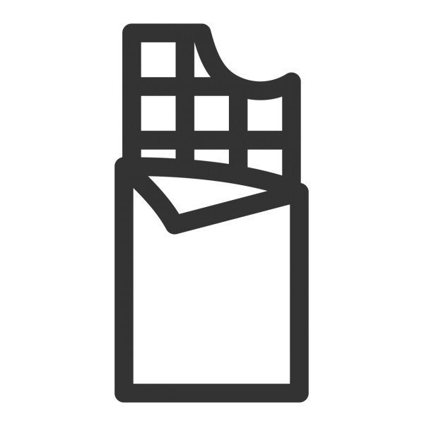 Ein Symbol für eine Schokoladentafel, schwarz-weiß dargestellt.